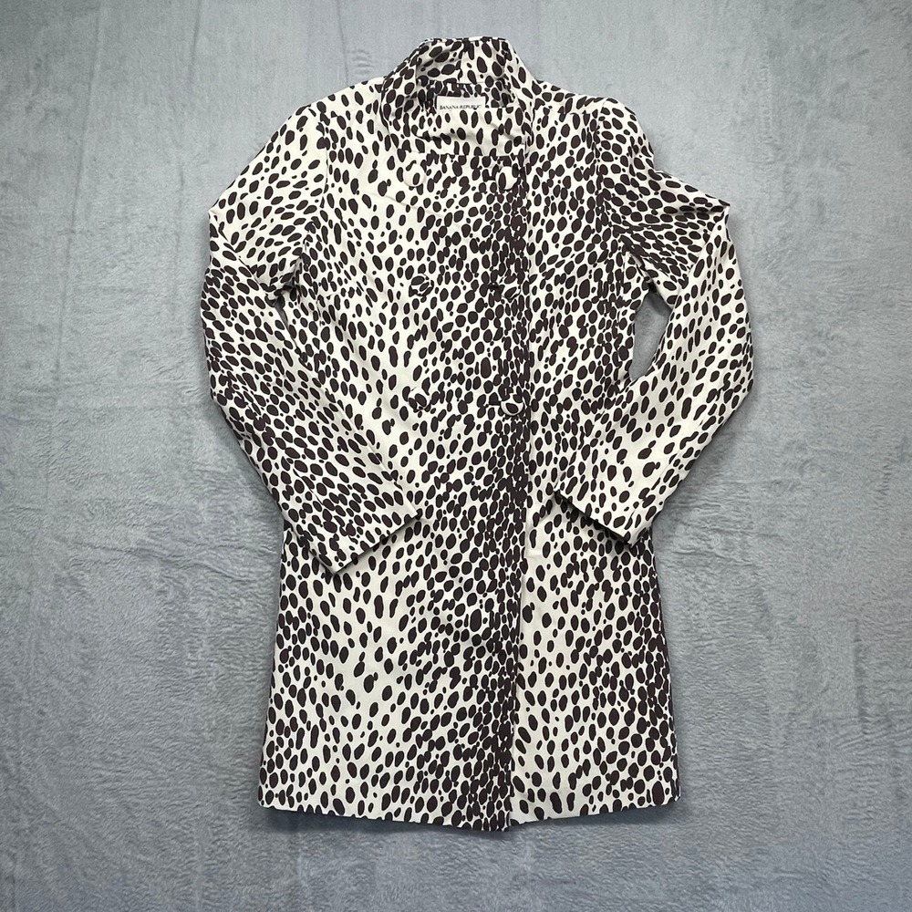 Banana Republic Trench Coat Womens XS Ivory Brown Animal Print Double Breasted